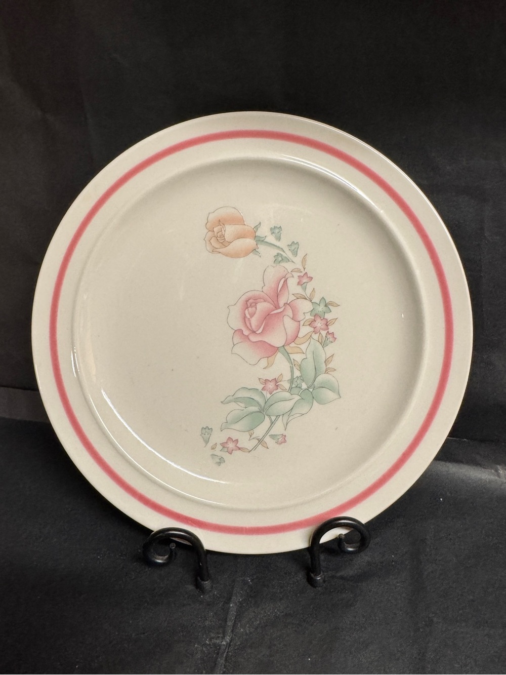 Vintage 1990s Xiangtangpai Pink Rose Ceramic Dinner Plates - Set of 3